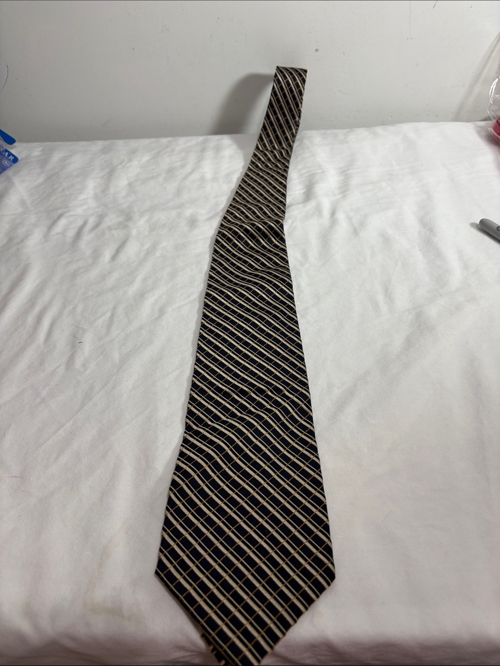 Joseph & Feiss Black Tie with Beige Grid Pattern 100 percent Silk!!!  0244